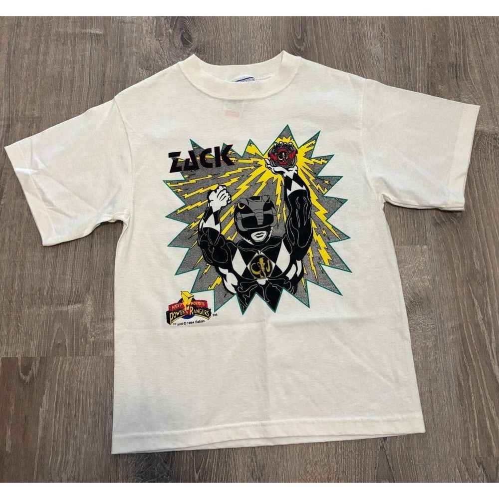 Vintage 1994 Power Rangers Zack Black Ranger Graphic T-Shirt Kids XL 14/16‎ USA